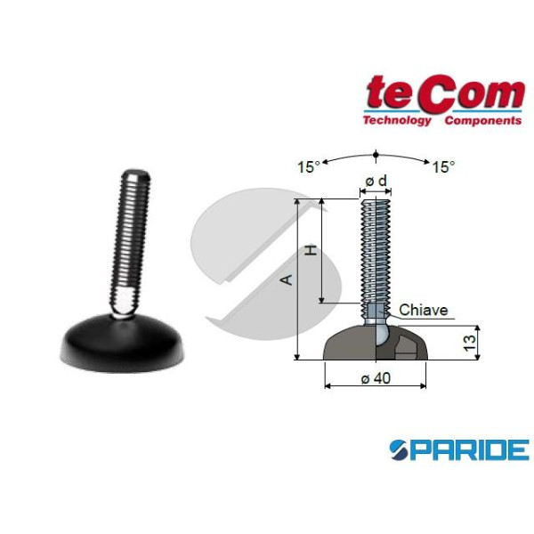 PIEDE SNODATO 10 INOX D 40 MM M10X95 TECOM