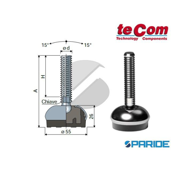 PIEDE SNODATO 113 INOX D 55 MM M10X107 TECOM