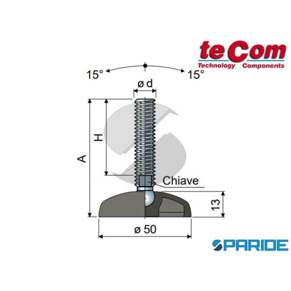 PIEDE SNODATO D 50 MM M10X140 15 TECOM ZINCATO