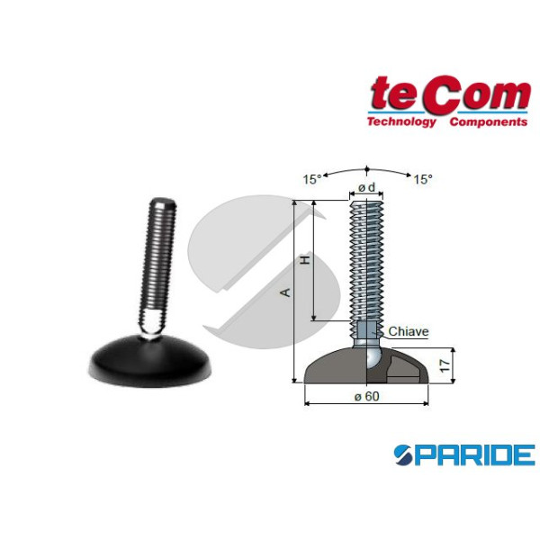 PIEDE SNODATO D 60 MM M14X149 INOX 18 TECOM