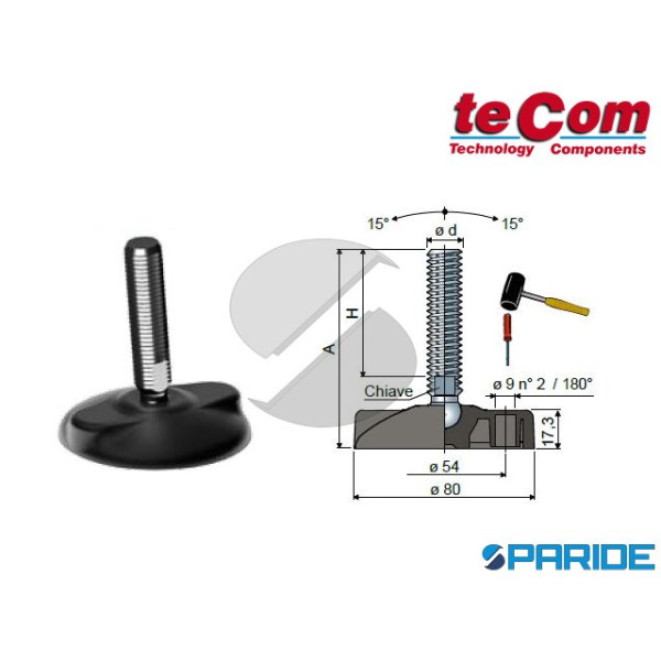 PIEDE SNODATO D 80 MM M20X182 INOX 25 TECOM