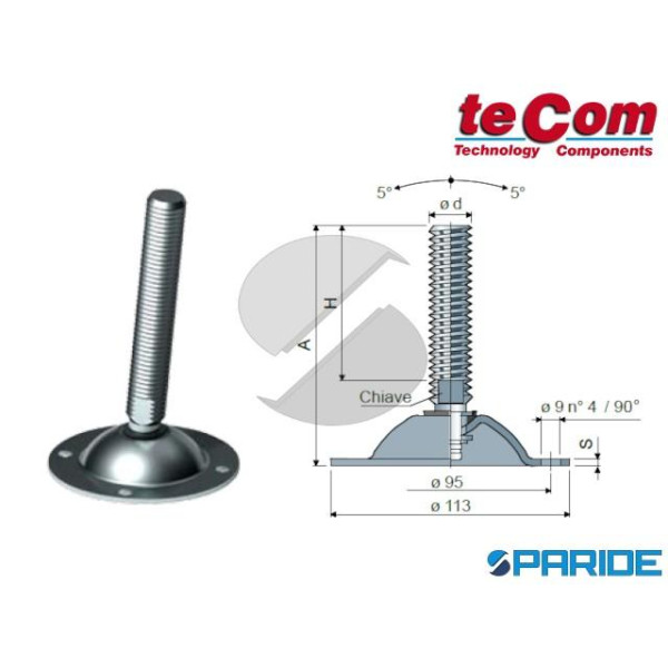 PIEDINO ORIENTABILE D 113 MM M16X161 7917 INOX TEC...