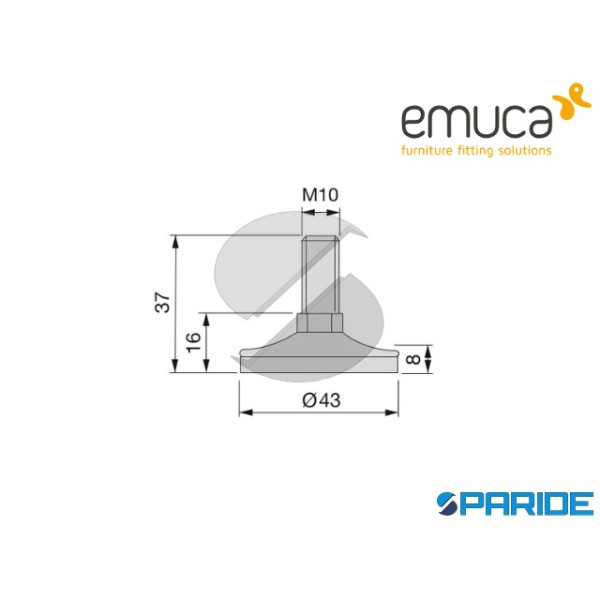 PIEDINO REGOLABILE M10X37 D 43 MM 3057464 CROMO OPACO EMUCA