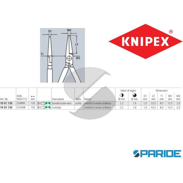 PINZA A BECCHI TONDI 19 01 130 CON TRONCHESE KNIPEX
