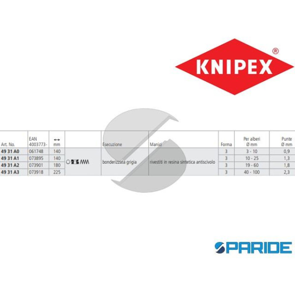 PINZA DI PRECISIONE 49 31 A2 PER ANELLI DI SICUREZZA ESTERNI KNIPEX REGOLABILE