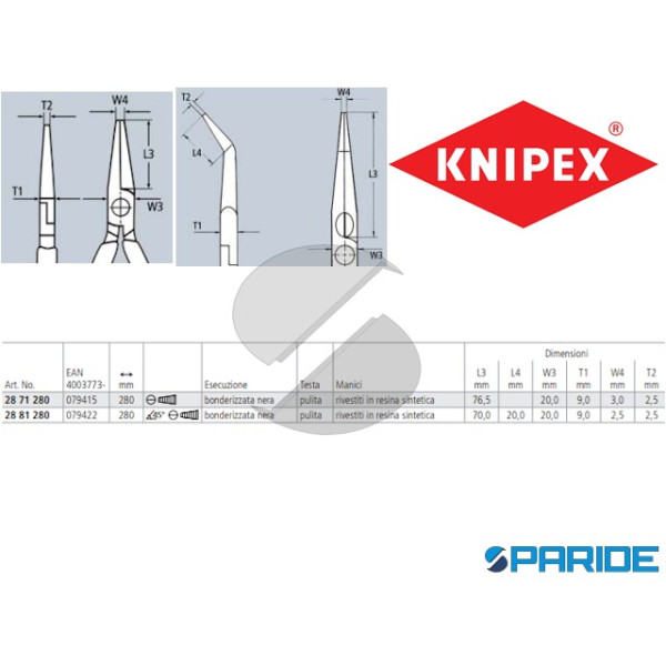 PINZA PER MECCANICA 28 81 280 PROFILI TRASVERSALI KNIPEX