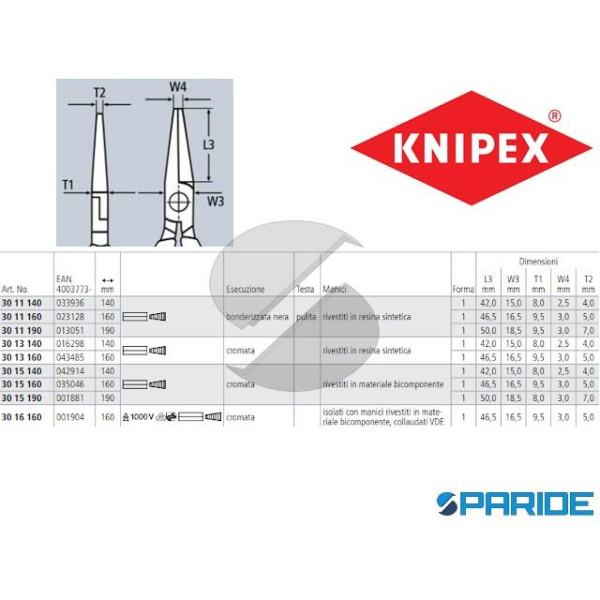 PINZA PER MECCANICA 30 15 160 BECCHI LUNGHI KNIPEX