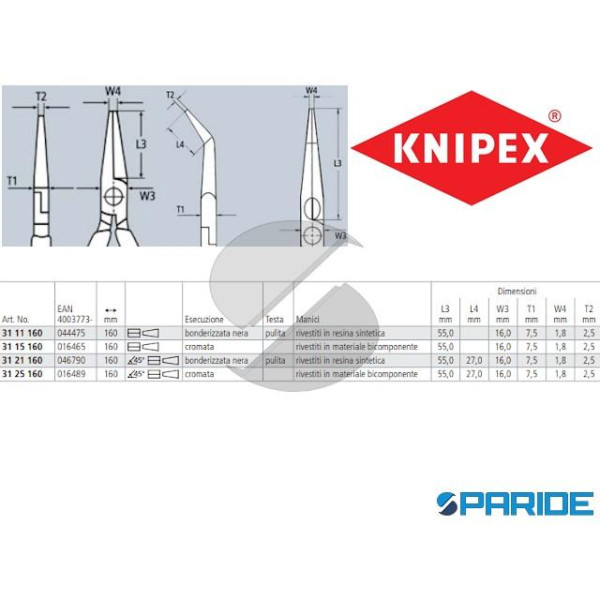 PINZA PRENSILE 31 11 160 BECCHI LUNGHISSIMI DRITTI KNIPEX