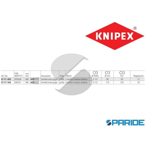 PINZA REGOLABILE COBRA XXL 87 01 560 PER TUBI E DADI KNIPEX