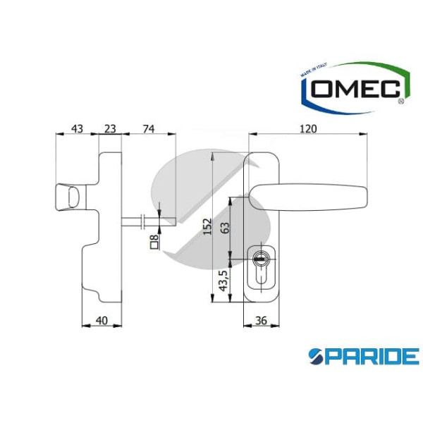 PLACCA CON MANIGLIA ESTERNA 6013 OMEC NERA PER MANIGLIONE ANTIPANICO