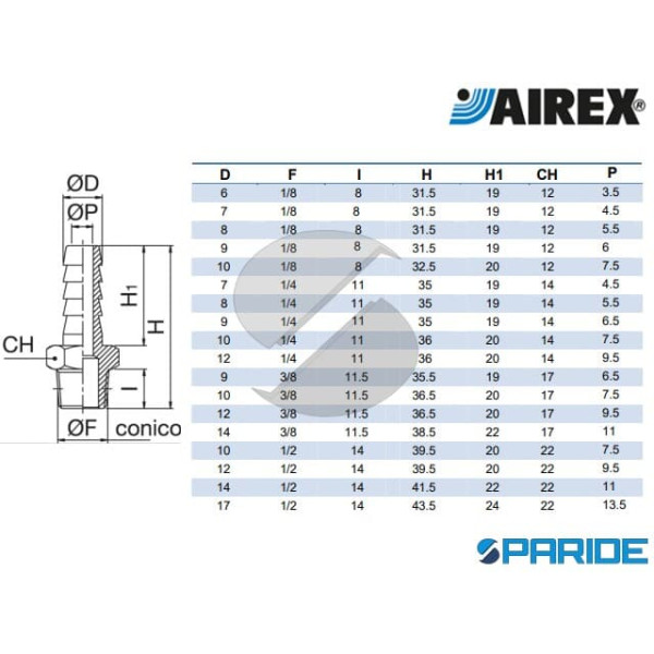 PORTAGOMMA MASCHIO CONICO D 17 MM 1\2 260 AIREX