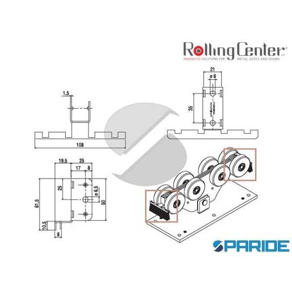 PORTASPAZZOLINO COMPLETO 85 G PER CARRELLI MAGNUM CANCELLI AUTOPORTANTI ROLLING CENTER