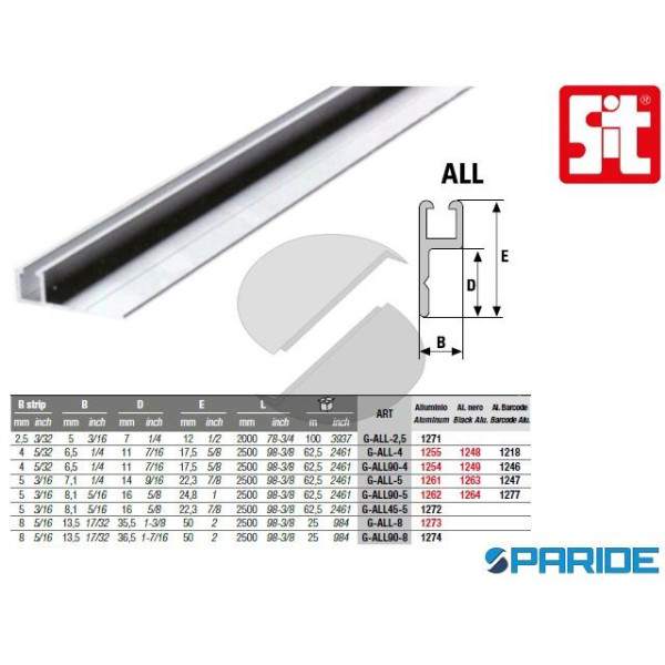 PROFILO ALLUMINIO GUAINA G-ALL-5 L 2500 MM PER SPAZZOLINO SIT