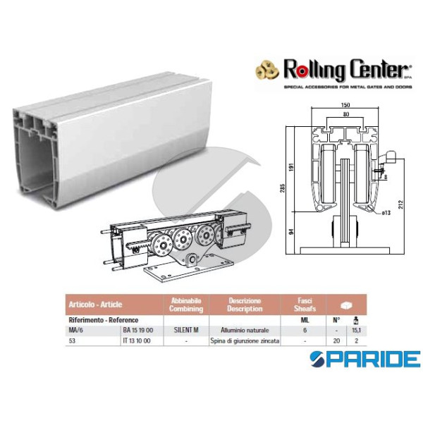 PROFILO ALLUMINIO MA\6 MT 6 PER CARRELLO SILENT M ...