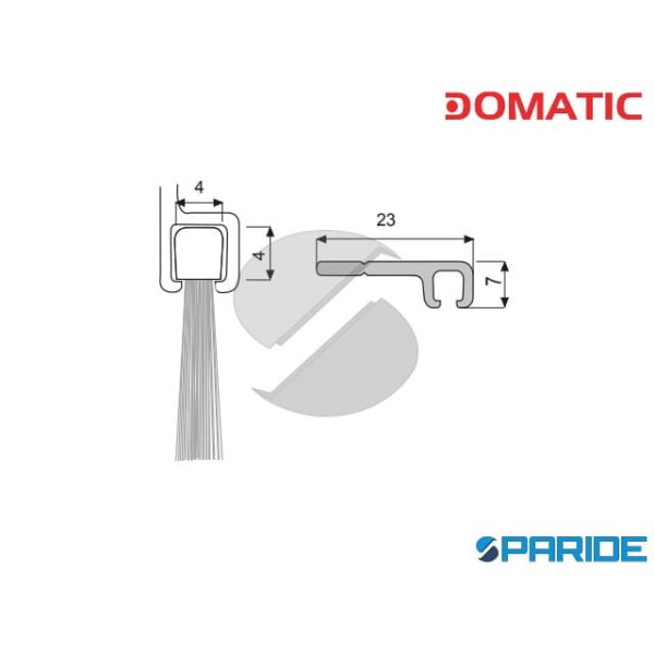 PROFILO DI SUPPORTO DF500BI L 2500 MM PER SPAZZOLINO ALLUMINIO DOMATIC