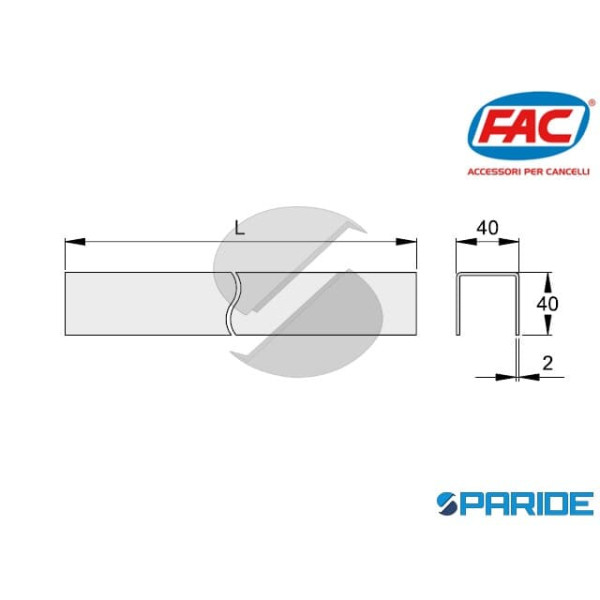 PROFILO U 40X40 SP 2 MM L 3 MT VA5401003 FAC ZINCATO