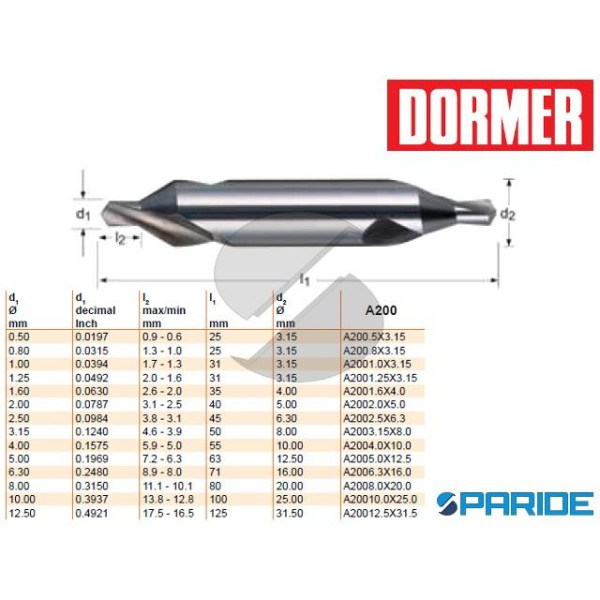 PUNTA A CENTRARE D 3,15X8,0 MM 108 HSS DRILL  A200...