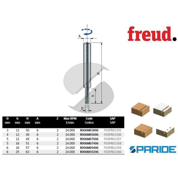 PUNTA FRESA D 6 MM DIRITTA R006M10206 PER LEGNO FR...