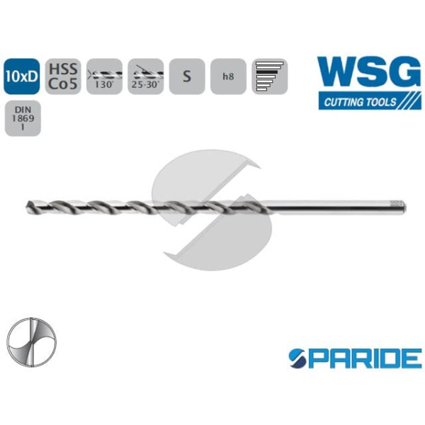 PUNTA PER FERRO D 10,00 MM EXTRA LUNGA 5015 HSS-CO5 WSG DIN 1869