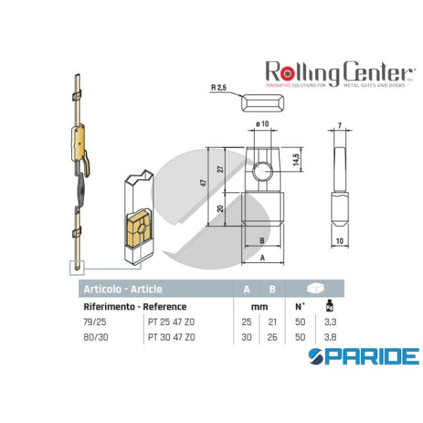 PUNTALE IN ZAMA 79 25 PER ASTE SUPERIORI ROLLING CENTER