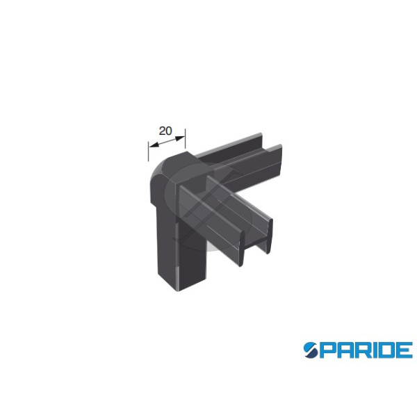 RACCORDO A 3 VIE PER TUBO QUADRO 20 MM NYLON