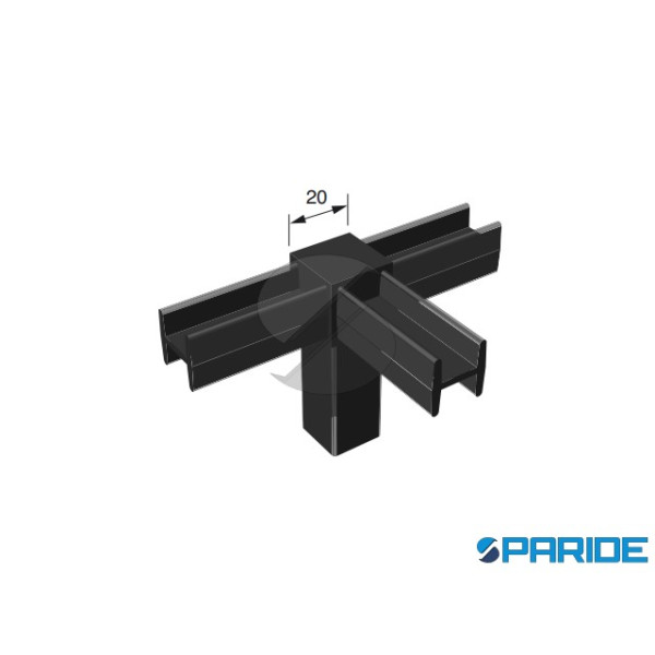 RACCORDO A 4 VIE PER TUBO QUADRO 20 MM NYLON