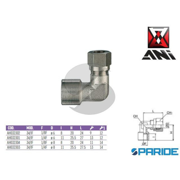 RACCORDO A L 1\4 FEMMINA D 8 MM 34\IF AH032303 PER...