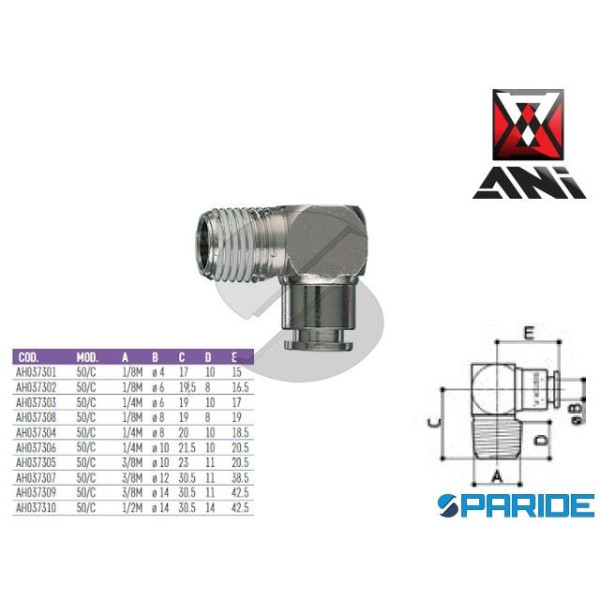 RACCORDO A L 1\4 MASCHIO D 6 MM 50\C AH037303 ANI