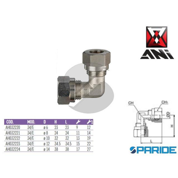 RACCORDO A L D 12 MM 34\E AH032222 PER TUBO RAME A...