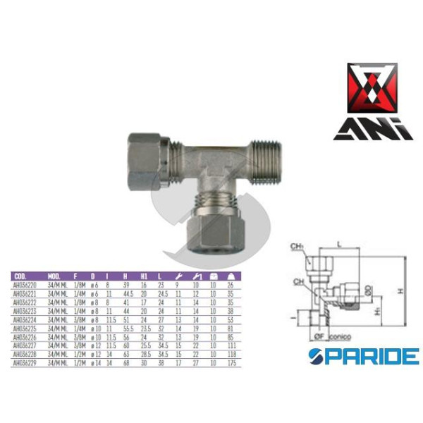 RACCORDO A T 1\2 FILETTATO MASCHIO D 14 MM 34\M ML...