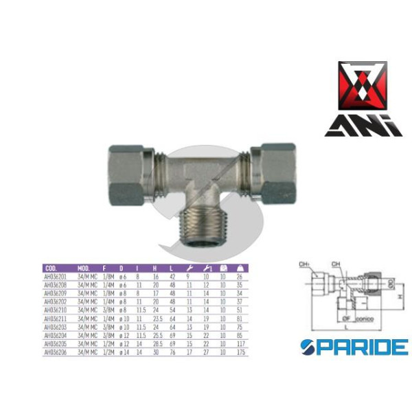 RACCORDO A T D 14 MM 1\2 M AH036206 PER TUBO RAME ...