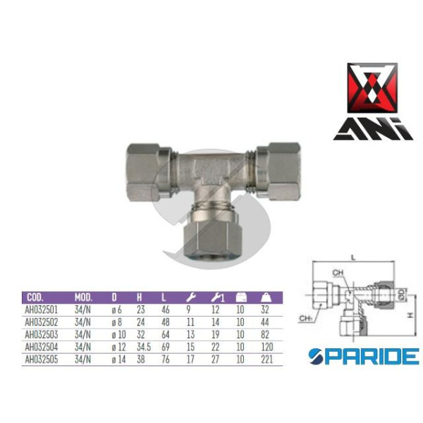 RACCORDO A T D 6 MM PER TUBO RAME 34\N AH032501 AN...