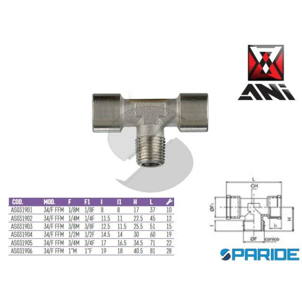 RACCORDO A T FILETTATO F-F-M 1\2 34\F FFM AS031904...