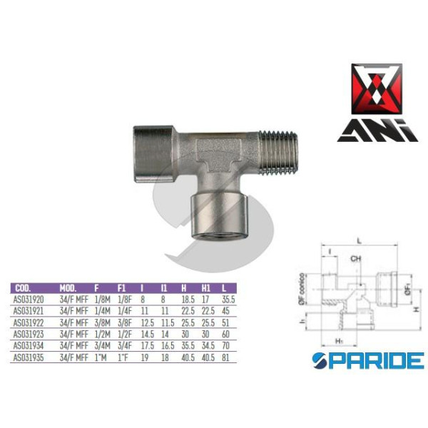 RACCORDO A T FILETTATO M-F-F 3\8 34\F MFF AS031922...