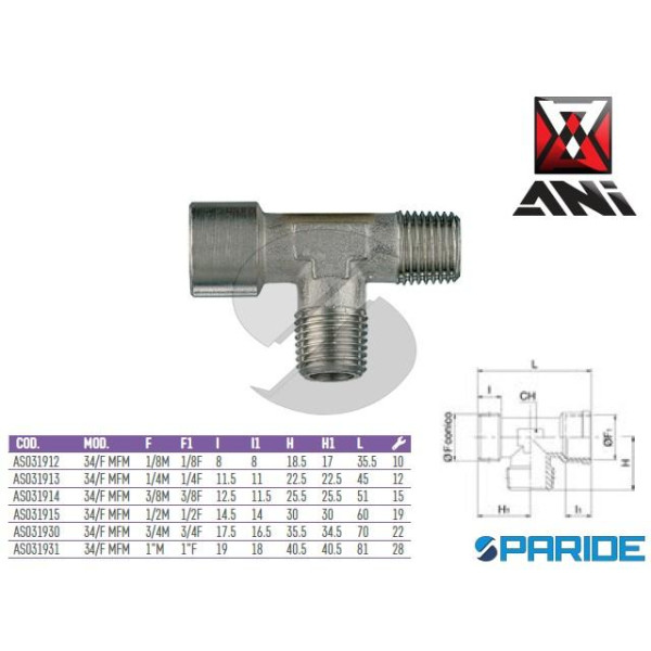 RACCORDO A T FILETTATO M-F-M 1\2 34\F FFM AS031915...