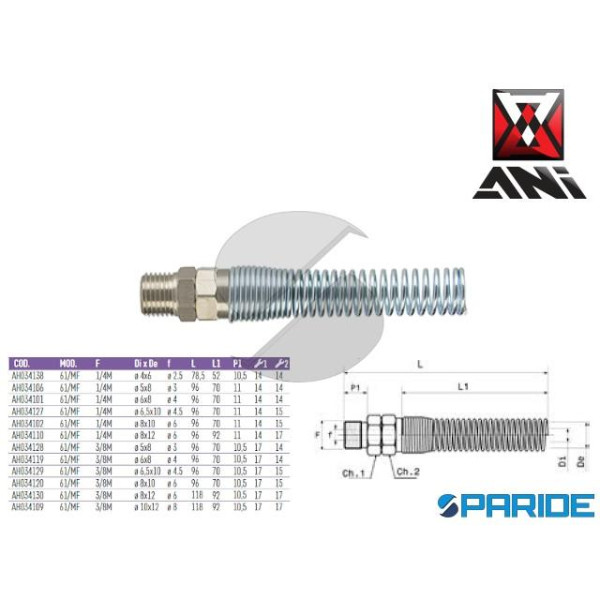 RACCORDO ATTACCO 1\4 MASCHIO D 6X8 MM 61\MF AH034101 CON MOLLA ANI