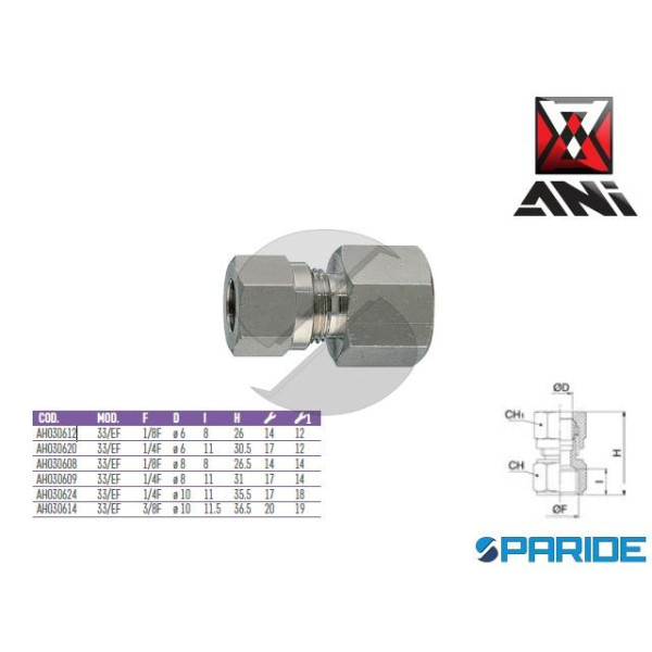 RACCORDO DI ESTREMITA 3\8 FEMMINA D 10 MM 33\EF AH030614 PER TUBO RAME ANI