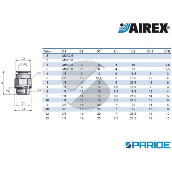 RACCORDO DIRITTO MASCHIO 1\2X14 MM CON OR 351Z AIREX