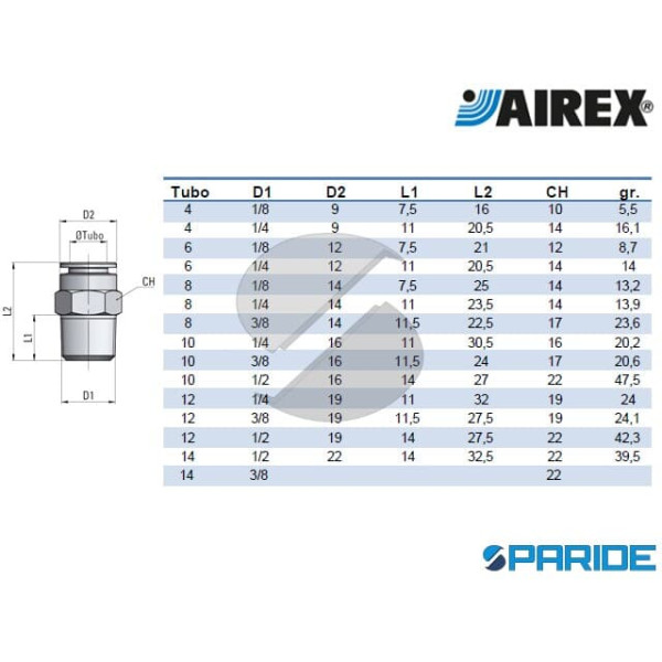 RACCORDO DIRITTO MASCHIO 3\8X14 MM 351 AIREX