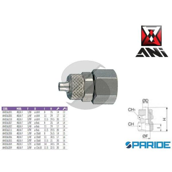 RACCORDO DRITTO 1\4 FEMMINA D 10X8 MM 40\A F AH036...