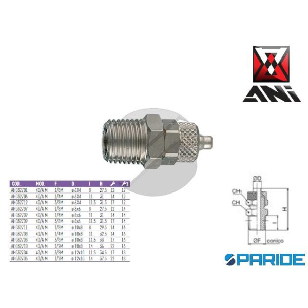 RACCORDO DRITTO 3\8 MASCHIO D 8X6 MM 40\A M AH032709 ANI