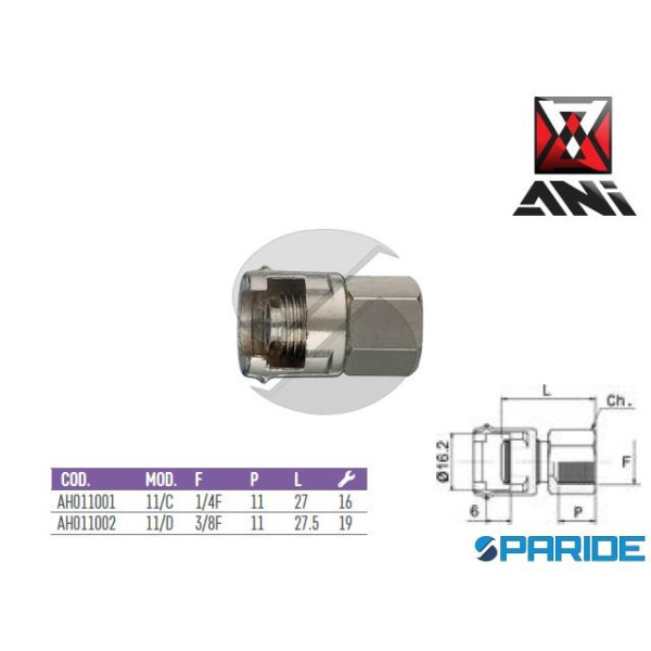 RACCORDO FEMMINA 3\8 11\D AH011002 CON DADO FRESAT...