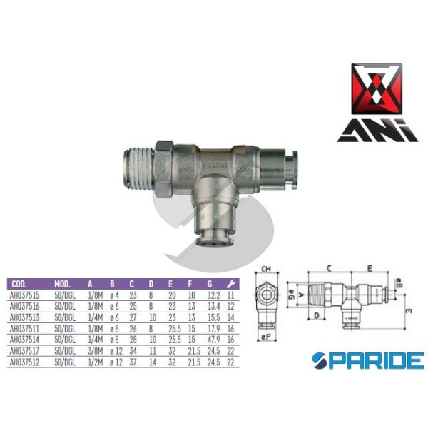 RACCORDO GIREVOLE A T 1\4 MASCHIO D 6 MM 50\DGC AH...