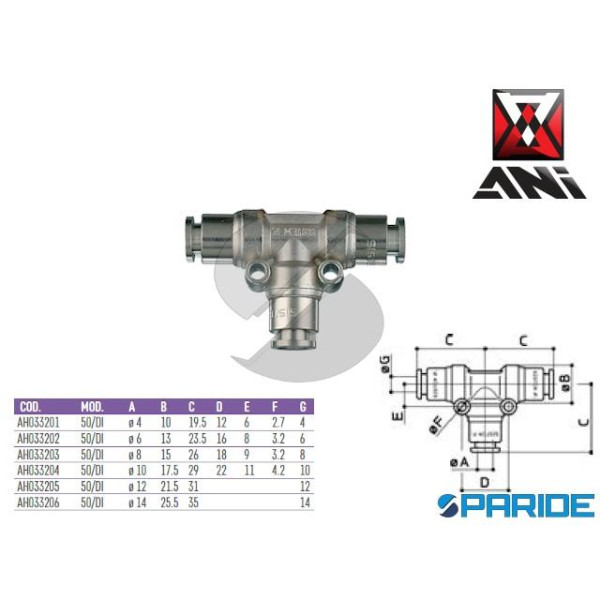 RACCORDO INTERMEDIO A T D 10 MM 50\DI AH033204 ANI