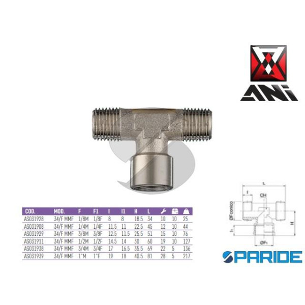 RACCORDO T FILETTATO M-M-F 3\8 34\F MMF AS031929 A...