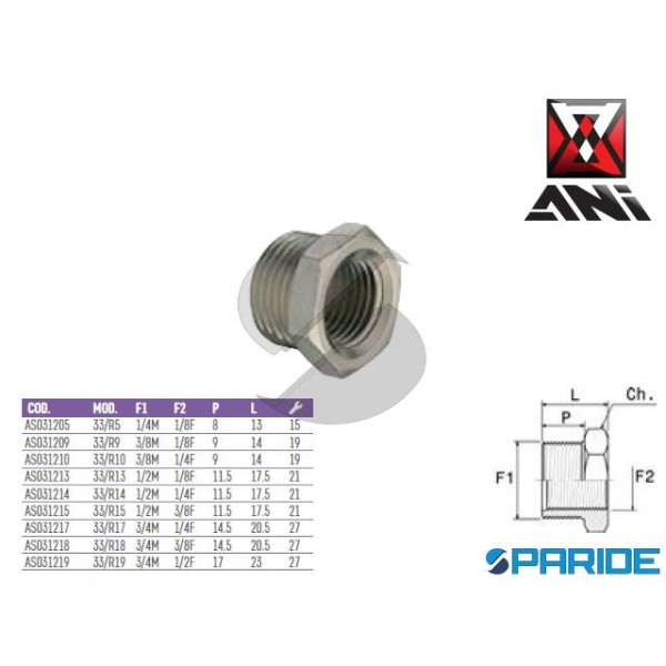 RIDUZIONE MASCHIO 1\2 FEMMINA 3\8 33/R15 AS031215 ...