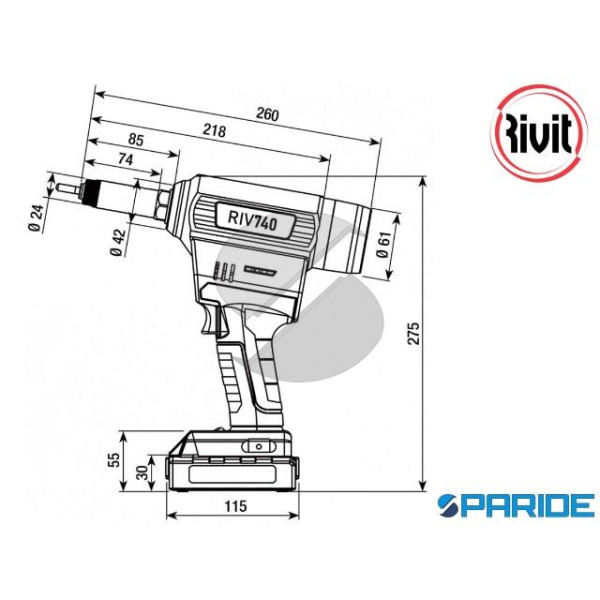 RIVETTATRICE PER INSERTI A BATTERIA LITIO 18V 2.0 AH RIV740 RIVIT