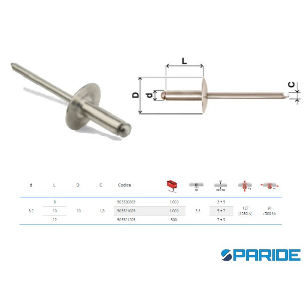 RIVETTO ALLUMINIO 3,2X8 TESTA LARGA