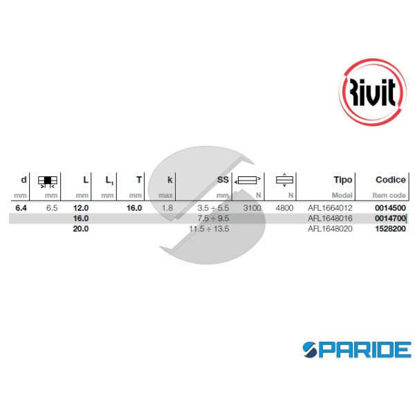 RIVETTO ALLUMINIO AFL TL 6,4X20 MM 1528200 RIVIT