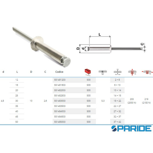 RIVETTO ALLUMINIO GRAF 4,8X35 A STRAPPO